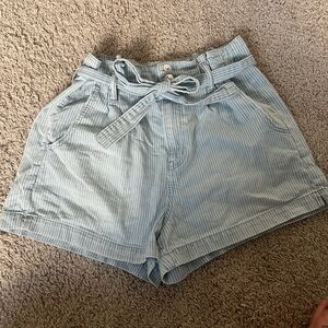 American Eagle Light Blue Striped Shorts